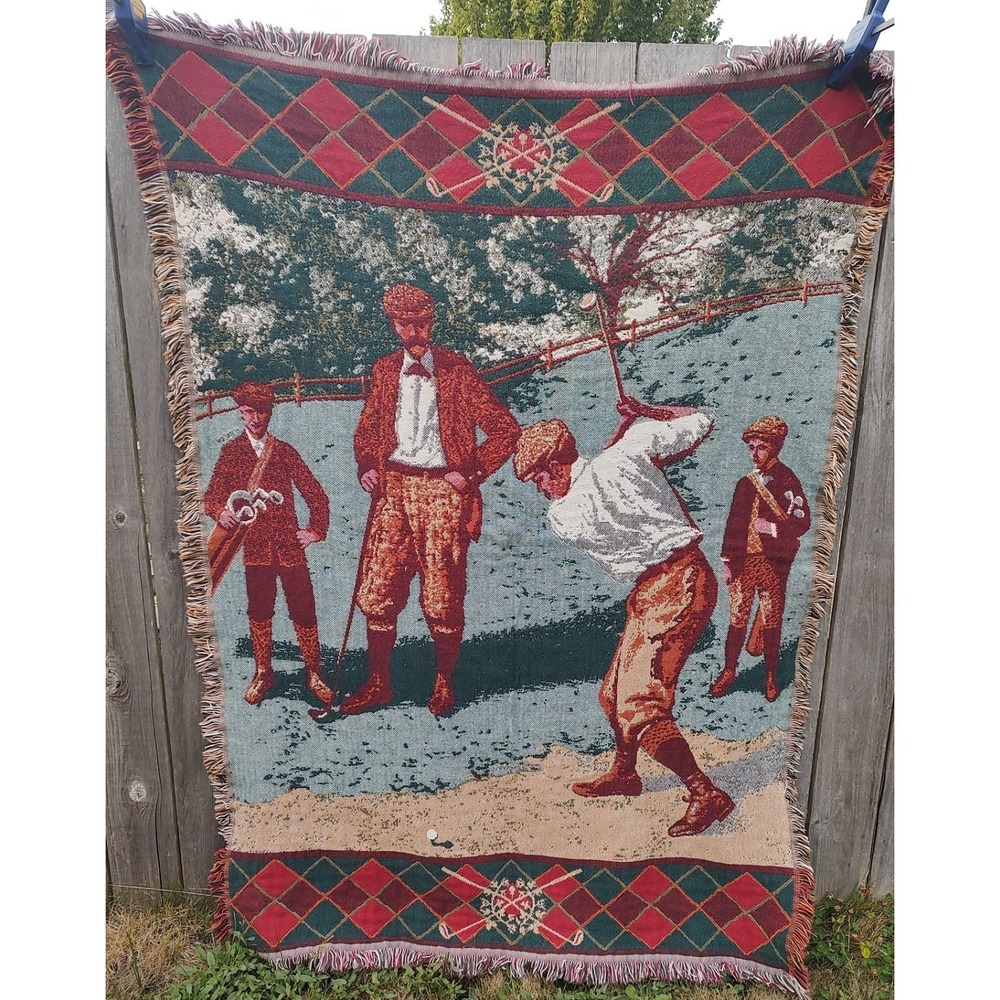 Vintage Goodwin Weavers Golf Throw Blanket 69" X 50" Made In Usa D3